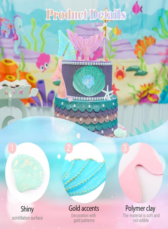 Wootkey 16Pcs Mermaid Cake Topper Mermaid Tail Cake Decorations with Seaweed Shells for Sea Ocean Theme Wedding Birthday Party Supplies - Image 3